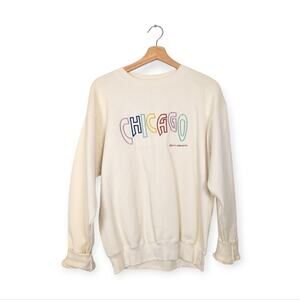 City Concepts Cream Chicago Embroidered Retro Color Block Sweatshirt Size M
